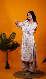 Load image into Gallery viewer, Ruskshi Women's Lakhnavi Handcrafted Cotton Chikankari Kurta And Palazzo Set - HONC0191211