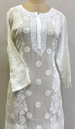 将图像加载到图库查看器中, Women's Lakhnavi Handcrafted Viscose Georgette Chikankari Kurti - HONC0207815