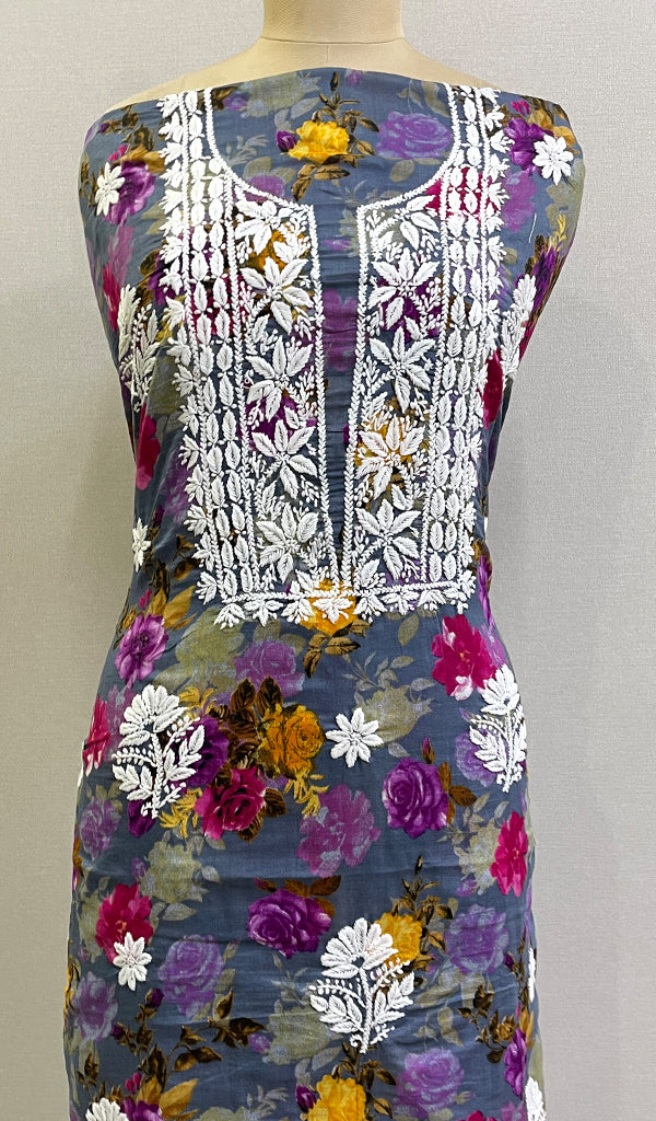 Women's Lakhnavi Handcrafted Cotton Chikankari Unstitched Kurti Fabric - HONC01806222