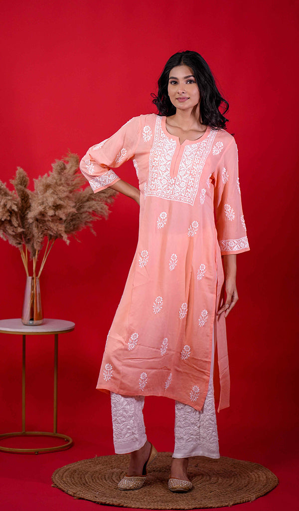 Rupam Women's Lucknowi Handcrafted Modal Cotton Chikankari Kurti - HONC0211900