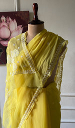 Load image into Gallery viewer, Women's Lucknowi Handcrafted Faux-Georgette Chikankari Saree - HONC0311920