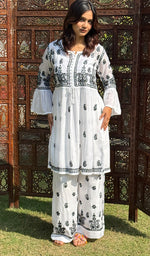 Load image into Gallery viewer, Women's Lakhnavi Handcrafted Muslin Chikankari Kurta And palazzo Set - HONC0229350