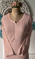 将图像加载到图库查看器中, Yusra Women's Lakhnavi Handcrafted Viscose Georgette Chikankari Kurti- HONC0333808