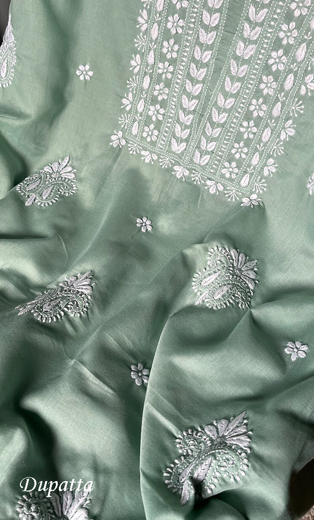 Women's Lakhnavi Handcrafted Cotton Chikankari Unstitched Kurti Fabric - HONC0302644