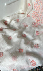 Load image into Gallery viewer, Women's Lakhnavi Handcrafted Unstitchd Mul Chanderi Kurta And Dupatta Set - HONC0317812