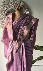 将图像加载到图库查看器中, Women's Lakhnavi Handcrafted Mul Chanderi Chikankari Saree - HONC0312055