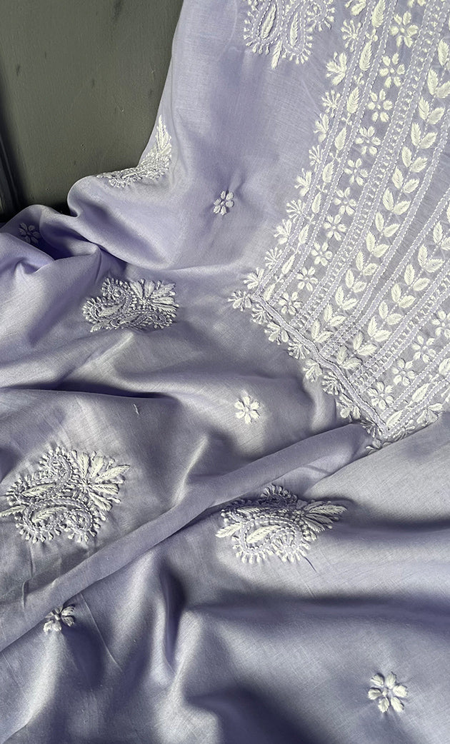 Women's Lakhnavi Handcrafted Cotton Chikankari Unstitched Kurti Fabric - HONC0302637