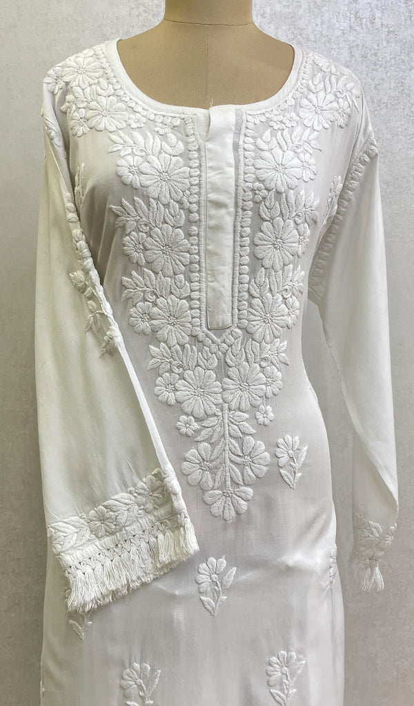 Women's Lakhnavi Handcrafted Modal Cotton Chikankari Kurta And Palazzo Set - HONC01666487