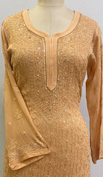 将图像加载到图库查看器中, Women's Lakhnavi Handcrafted Viscose Georgette Chikankari Kurti - HONC0172071