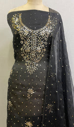 将图像加载到图库查看器中, Marifa Women's Lakhnavi Handcrafted Organza Chikankari Unstitched Kurta And Dupatta Set - HONC0178793