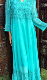 将图像加载到图库查看器中, Humaira Women's Lakhanvi Handcrafted Faux-Georgette Chikankari Dress - NC046556