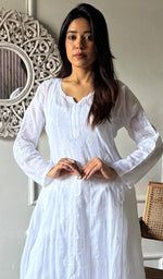 Load image into Gallery viewer, Alamzaib Women's Lucknowi Handcrafted Cotton Chikankari Anarkali Dress - HONC0206764