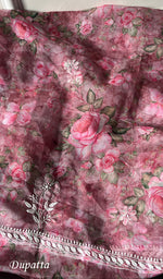 将图像加载到图库查看器中, Women's Lakhnavi Handcrafted Organza Chikankari Unstitched Kurta And Dupatta Set - HONC0268887