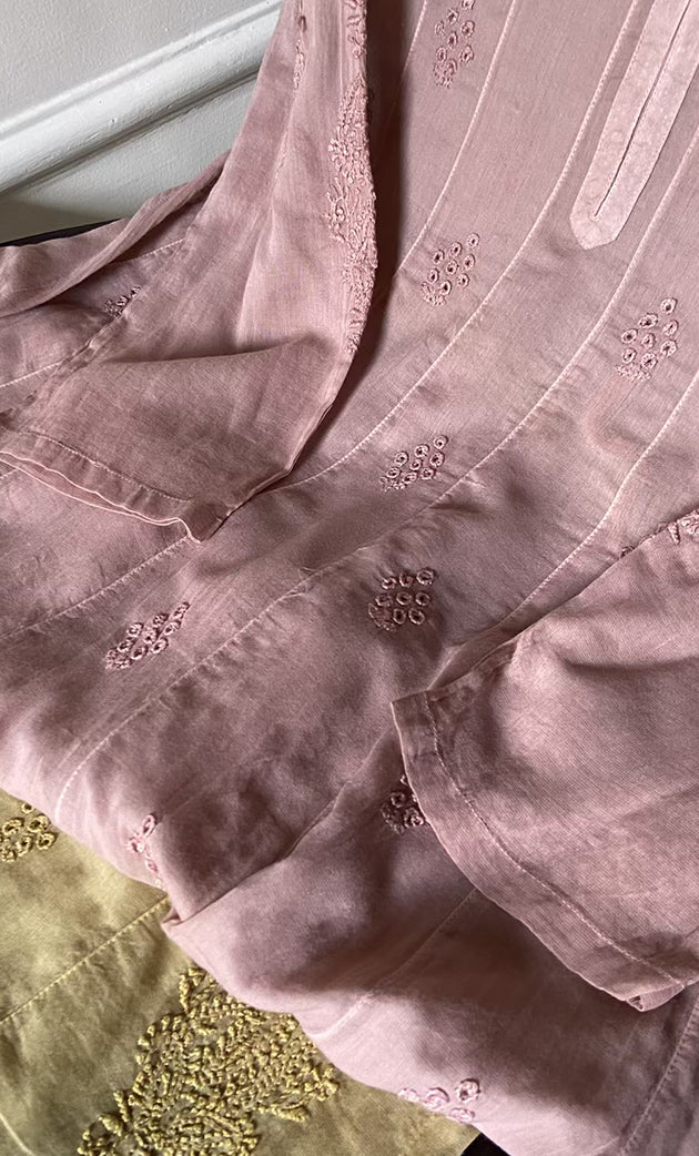 Alamzaib Women's Lucknowi Handcrafted Cotton Chikankari Anarkali Dress - HONC0206775