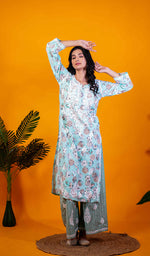 Load image into Gallery viewer, Ruskshi Women's Lakhnavi Handcrafted Cotton Chikankari Kurta And Palazzo Set - HONC0191156