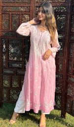 Load image into Gallery viewer, Nafasat Women's Lucknowi Handcrafted Mul Chanderi Chikankari Kurti - HONC0252676