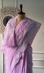 Load image into Gallery viewer, Women's Lakhnavi Handcrafted Cotton Chikankari Saree - HONC0317288