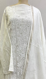 Load image into Gallery viewer, Women's Lakhnavi Handcrafted Mul Chanderi Semi Stitched Chikankari Kurta Dupatta Set - HONC0197442