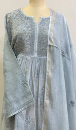 Load image into Gallery viewer, Women's Lakhnavi Handcrafted Chanderi Silk Chikankari Kurta Dupatta Set- HONC0175836