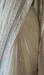 Load image into Gallery viewer, Women's Lakhnavi Handcrafted Pure Silk Georgette Chikankari Saree - HONC0233707