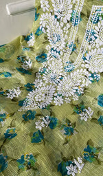 将图像加载到图库查看器中, Women's Lakhnavi Handcrafted Kota Cotton Chikankari Unstitched Kurti Fabric - HONC0268825