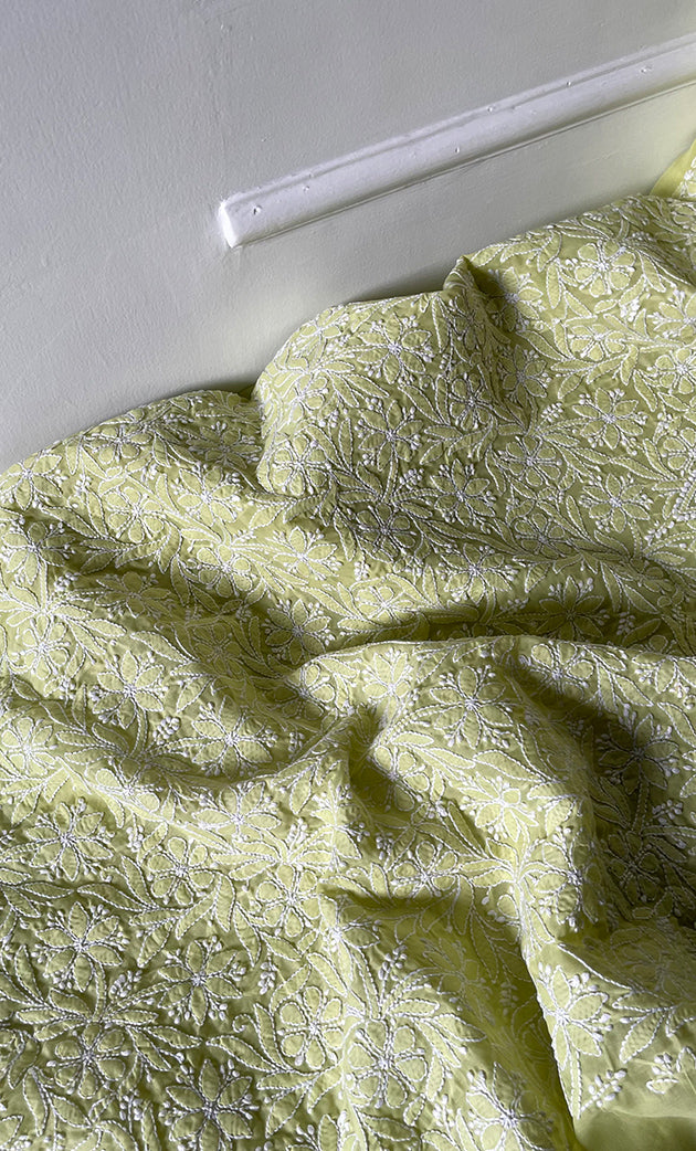 Women's Lakhnavi Handcrafted Unstitched Cotton Chikankari Suit Material - HONC0320309