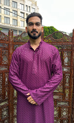 Load image into Gallery viewer, Men's Faux-Georgette Hakoba Kurta - HONC0322895