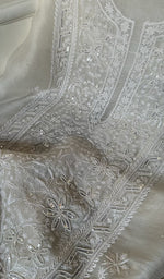 将图像加载到图库查看器中, Women's Lakhnavi Handcrafted Organza Chikankari Unstitched Kurti Fabric - HONC0288684