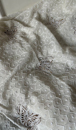 Load image into Gallery viewer, Haaniya Women's Lakhnavi Handcrafted Mul Chanderi Unstitched Kurta And Dupatta Set - HONC0283626