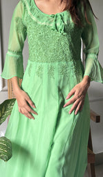 将图像加载到图库查看器中, Women's Lakhnavi Handcrafted Faux-Georgette Chikankari Anarkali Dress - HONC0389400