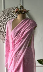 将图像加载到图库查看器中, Women's Lakhnavi Handcrafted Viscose Georgette Chikankari Saree - HONC0317903