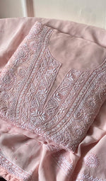 Load image into Gallery viewer, Women's Lakhnavi Handcrafted Pure Silk Georgette Chikankari Full Suit Fabric- HONC0160744