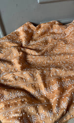 Load image into Gallery viewer, Women's Lakhnavi Handcrafted Munga Silk Semi - Stitched Chikankari Kurta And Dupatta Set- HONC0281959