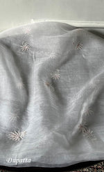 将图像加载到图库查看器中, Gulaab Women's Lakhnavi Handcrafted Pure Organza Chikankari Unstitched Kurta And Dupatta Set- HONC0319870