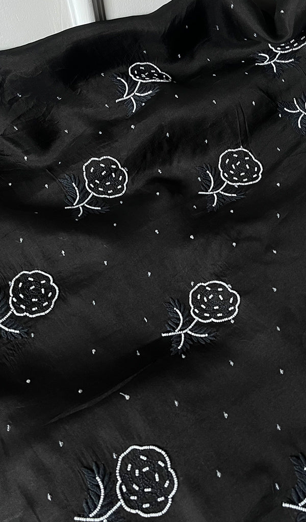 Rose Women's Lakhnavi Handcrafted Pure Organza Chikankari Unstitched Kurta And Dupatta Set- HONC0272169