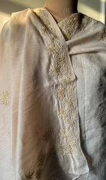 Load image into Gallery viewer, Women's Lakhnavi Handcrafted Munga Silk Chikankari Dupatta - HONC0180051