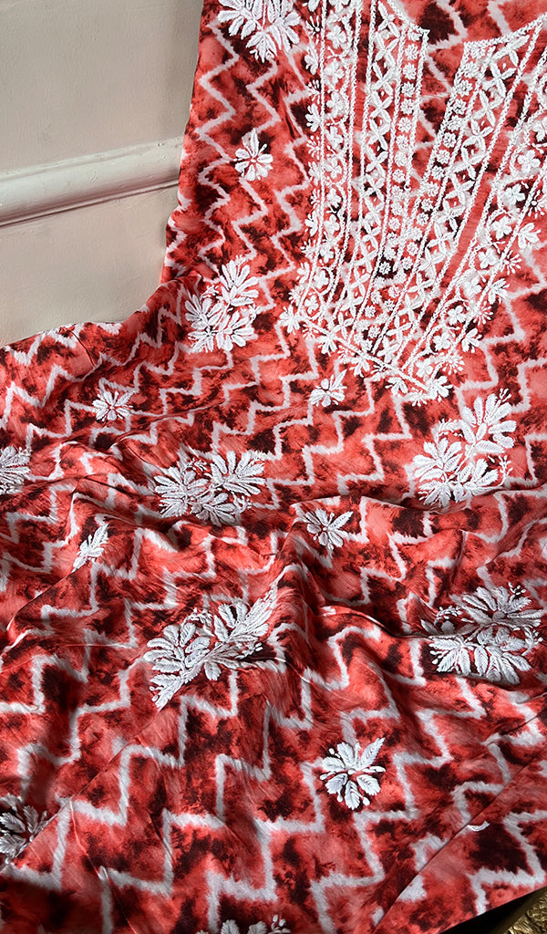 Women's Lakhnavi Handcrafted Cotton Chikankari Unstitched Kurti Fabric - HONC0268845