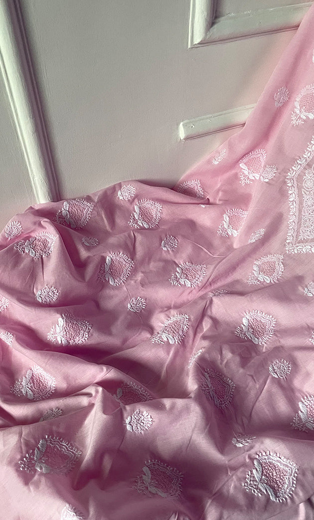 Women's Lakhnavi Handcrafted Unstitched Cotton Chikankari Suit Material - HONC0257113