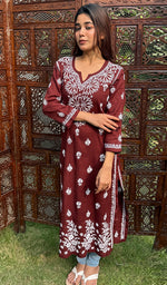 Load image into Gallery viewer, Women's Lakhnavi Handcrafted Cotton Chikankari Kurti - HONC0234197