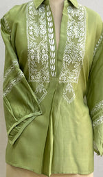 Load image into Gallery viewer, Fiza Women's Lakhnavi Handcrafted Chanderi Silk Semi- Stiched Chikankari Top - HONC0192134