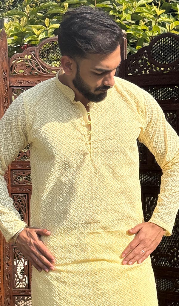 Men's Faux-Georgette Hakoba Kurta - HONC0261808