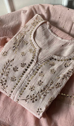 Load image into Gallery viewer, Khushi Women's Lakhnavi Handcrafted Mul Chanderi Chikankari Semi - Stitched Kurta Dupatta Set - HONC0248166