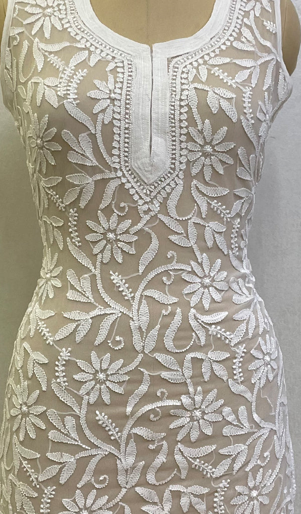 Women's Lucknowi Handcrafted Faux-Georgette Chikankari Top - HONC0140467