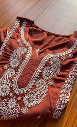 将图像加载到图库查看器中, Women's Lucknowi Handcrafted Modal Cotton Chikankari Kurti - HONC0298733