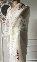 Load image into Gallery viewer, Women's Lucknowi Handcrafted Pure Organza Silk Chikankari Saree - HONC0329244