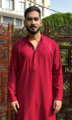 Load image into Gallery viewer, Men's Faux-Georgette Hakoba Kurta - HONC0322897
