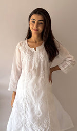 Load image into Gallery viewer, Women's Lakhnavi Handcrafted Cotton Chikankari Kurti - HONC0364093
