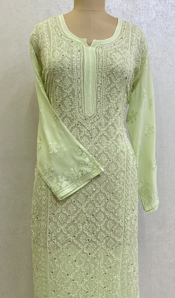 Women's Lakhnavi Handcrafted Viscose Georgette Chikankari Kurti- HONC0139804