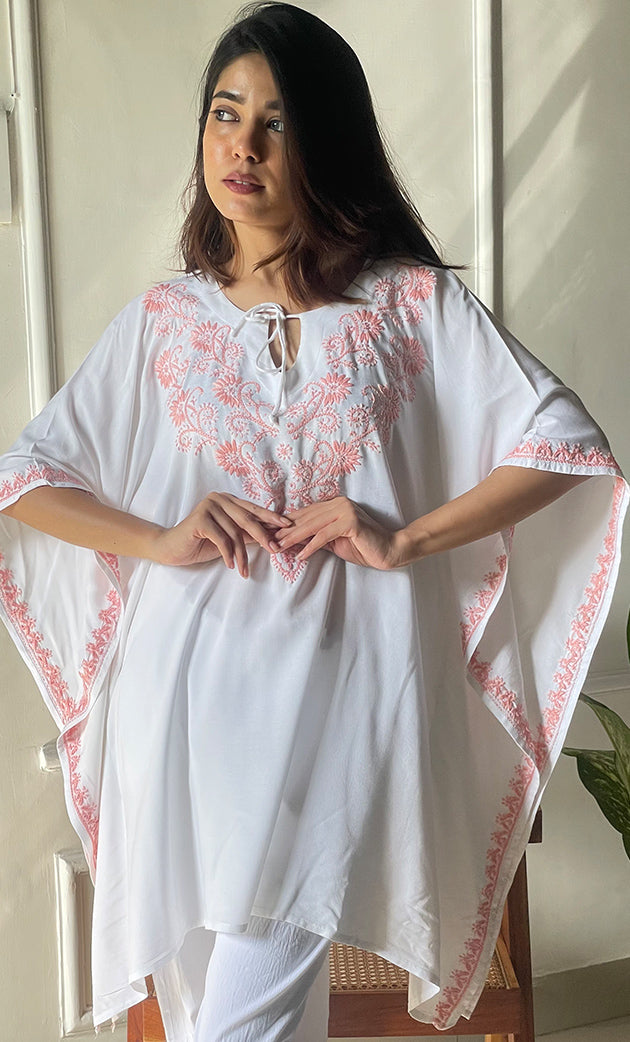 Women's Lucknowi Handcrafted Cotton Chikankari Kaftan - HONC0297349