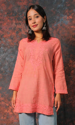 Load image into Gallery viewer, Women's Lakhnavi Handcrafted Cotton Chikankari Top - HONC0331499